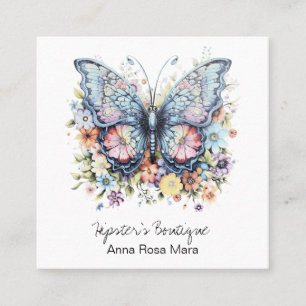 Tarjeta De Visita Cuadrada *~* Mariposa retro AP57 Boho QR Floral vintage