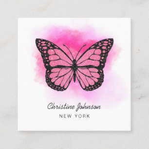 Tarjeta De Visita Cuadrada mariposa rosa caliente