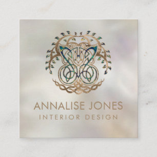 Tarjeta De Visita Cuadrada Mariposa y árbol de la vida Yggdrasil