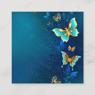 Tarjeta De Visita Cuadrada Mariposas doradas sobre fondo azul