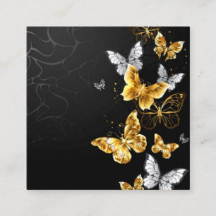 Tarjeta De Visita Cuadrada Mariposas doradas y blancas