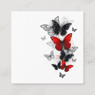 Tarjeta De Visita Cuadrada Mariposas Morfo Negras y Rojas Volando