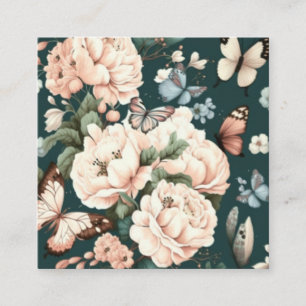 Tarjeta De Visita Cuadrada Mariposas y flores