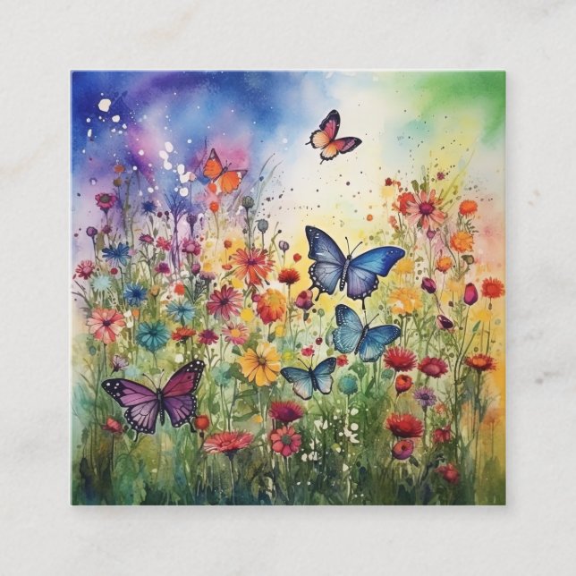 Tarjeta De Visita Cuadrada Mariposas y flores acuáticas (Anverso)
