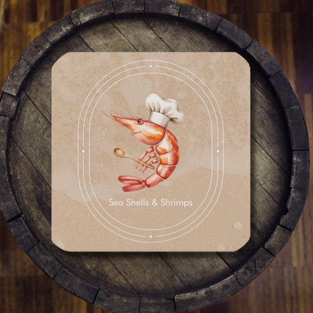 Tarjeta De Visita Cuadrada Mariscos acuáticos / Estilo de playa costera (Watercolor Seafood / Coastal Beach Style Square Business Card #zazzlemade #shrimpsrestaurant #shef)