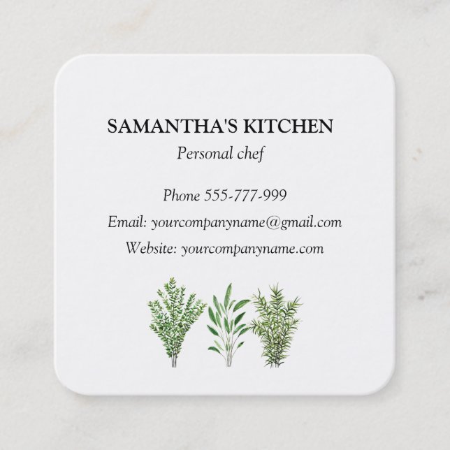 Tarjeta De Visita Cuadrada Mariscos de Rosemary Thyme Sage (Anverso)