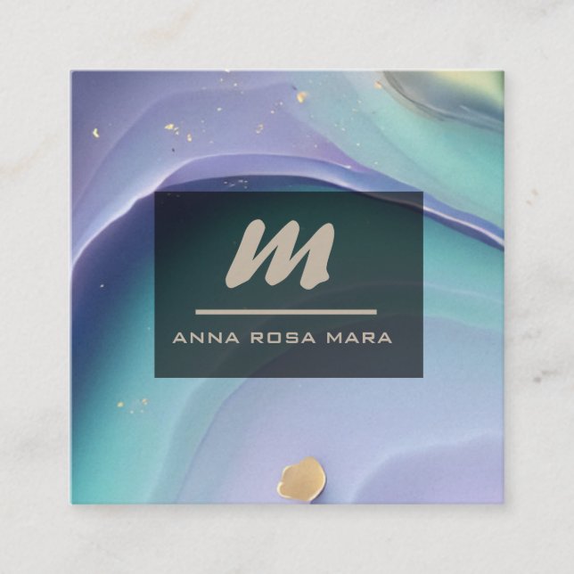 Tarjeta De Visita Cuadrada *~* Mármol arcoiris QR PASTEL Luxe Inicial AP66 (Anverso)