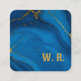 Tarjeta De Visita Cuadrada Mármol azul purpurina dorado monograma moderno