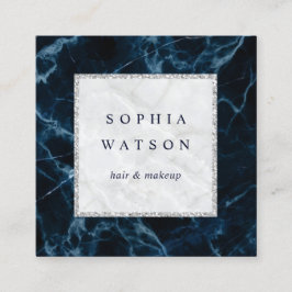 Tarjeta De Visita Cuadrada Mármol blanco azul de la marina
