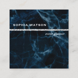 Tarjeta De Visita Cuadrada Mármol blanco azul de la marina