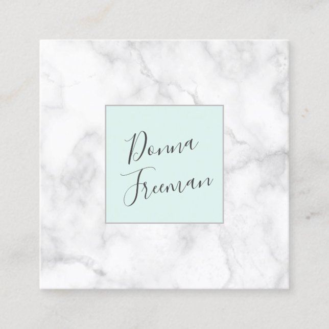 Tarjeta De Visita Cuadrada Marmol blanco moderno y verde menta (Anverso)
