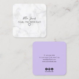 Tarjeta De Visita Cuadrada Mármol blanco y uñas púrpura moderados