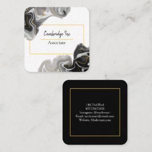 Tarjeta De Visita Cuadrada Mármol Clásico Negro, Blanco y Dorado 