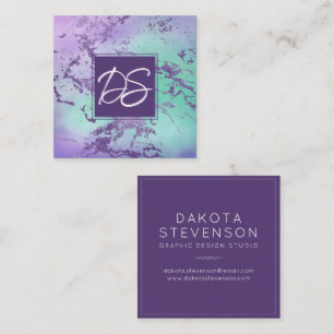 Tarjeta De Visita Cuadrada Mármol de moda   Lavender Personalizado Verde Mint