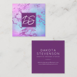 Tarjeta De Visita Cuadrada Mármol de moda   Marca Glitzy Glam Purple y Blue