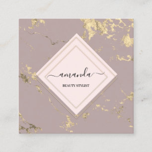 Tarjeta De Visita Cuadrada Mármol de oro Rosa de marco minimalista profesion