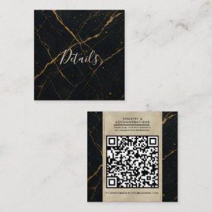 Tarjeta De Visita Cuadrada Mármol Medianoche Dorado Boda Negro & Oro