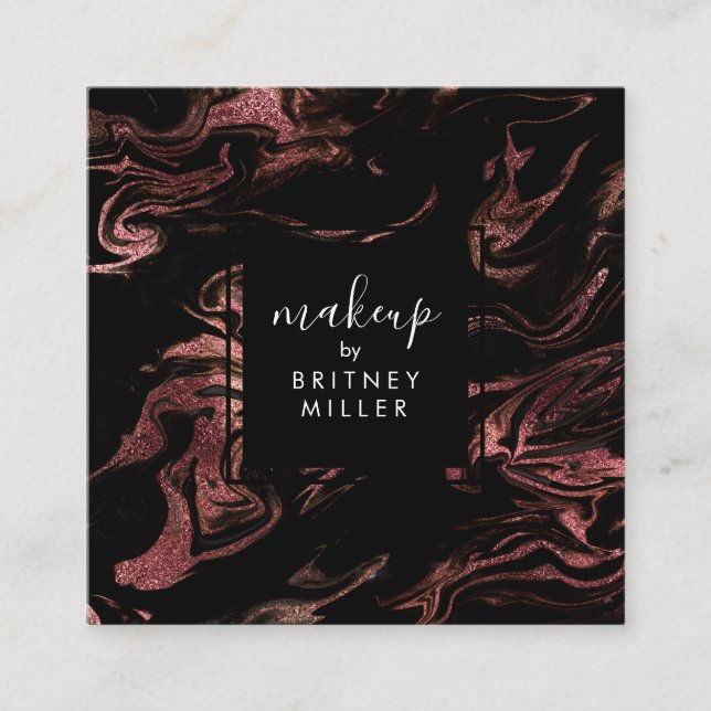 Tarjeta De Visita Cuadrada Mármol negro de cobre moderno y elegante (Anverso)