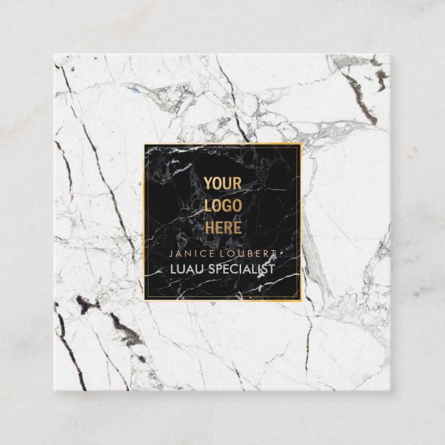 Tarjeta De Visita Cuadrada Mármol PixDezines /Negro+Blanco (Anverso)