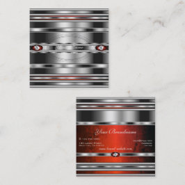 Tarjeta De Visita Cuadrada Mármol rojo con diamantes de efecto plateado glamo