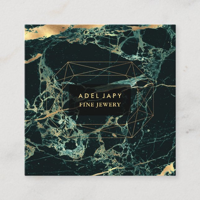 Tarjeta De Visita Cuadrada Mármol Verde Turquesa + Faceta de Piedra Preciosa  (Anverso)