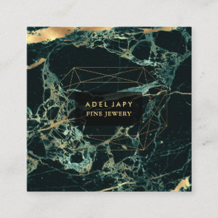 Tarjeta De Visita Cuadrada Mármol verde Verde azulado + Faux dorada fachada
