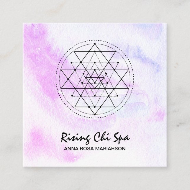 Tarjeta De Visita Cuadrada *~* Masaje de Reiki Pastel Yoga Sagrada Geometría (Anverso)