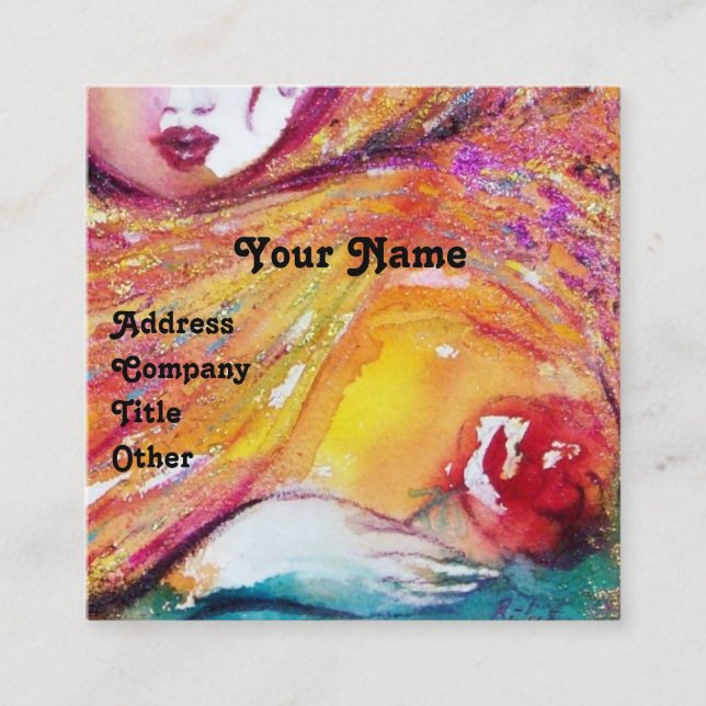 Tarjeta De Visita Cuadrada MÁSCARA EN AMARILLO CON ROSA ROJA BONITA Artista (Anverso)