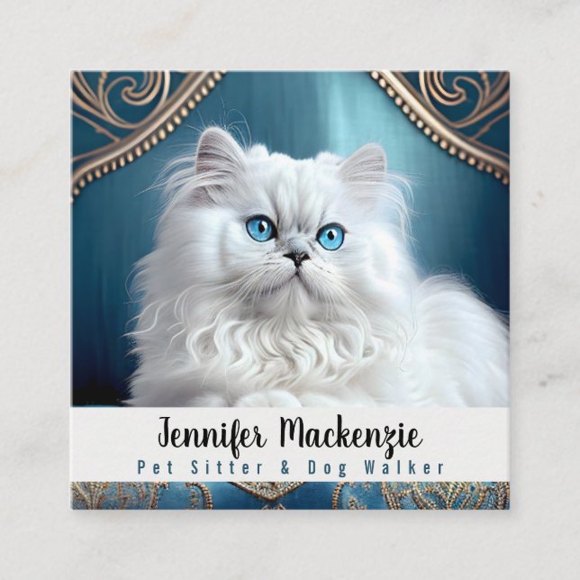 Tarjeta De Visita Cuadrada Mascota de gatos lindo sentada y caminante de perr (Anverso)