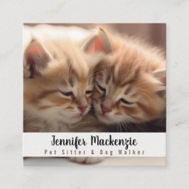 Tarjeta De Visita Cuadrada Mascota de gatos lindo sentada y caminante de perr