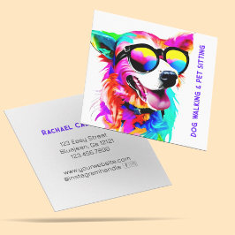 Tarjeta De Visita Cuadrada Mascota de perro arcoiris en negrita Personalizado
