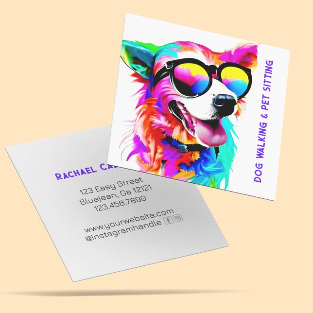 Tarjeta De Visita Cuadrada Mascota de perro arcoiris en negrita Personalizado (Subido por el creador)
