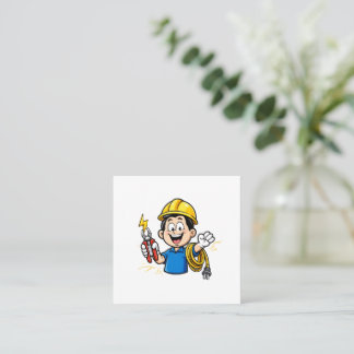 Tarjeta De Visita Cuadrada Mascota Electricista Energético Arte de Dibujos An
