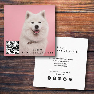Tarjeta De Visita Cuadrada Mascota Influencia de Perro Foto Código QR Medios