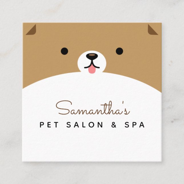 Tarjeta De Visita Cuadrada Mascota lindo Cara Perro Salon & Spa Funny Veterin (Anverso)