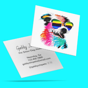 Tarjeta De Visita Cuadrada Mascota Profesional Perro Colorido Lindo