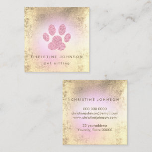 Tarjeta De Visita Cuadrada mascota sitter FAUX Relieve metalizado rosa logoti