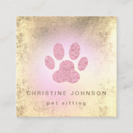 Tarjeta De Visita Cuadrada mascota sitter FAUX Relieve metalizado rosa logoti