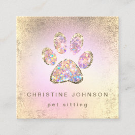 Tarjeta De Visita Cuadrada mascota sitter purpurina simulada paw