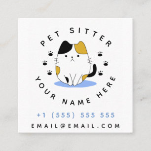 Tarjeta De Visita Cuadrada Mascota Sitter Walker Cute Adorable Cat Animal Hot