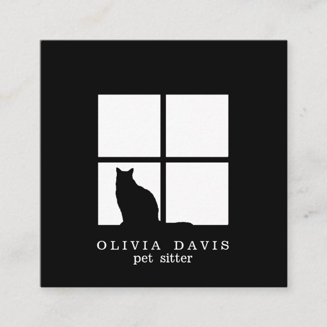 Tarjeta De Visita Cuadrada Mascota Sitting Groomer Service Moderno en blanco  (Anverso)