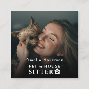 Tarjeta De Visita Cuadrada Mascota y Cuidador de Casa Foto Profesional Person