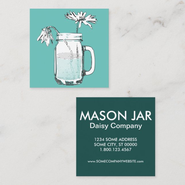 Tarjeta De Visita Cuadrada mason jar daisies (Anverso / Reverso)