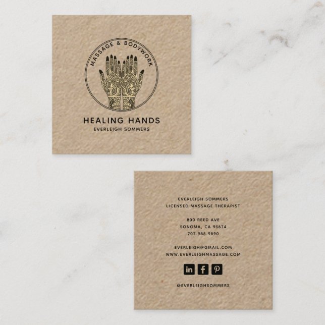 Tarjeta De Visita Cuadrada Massage Therapist Body Work Mehndi Henna Kraft (Anverso / Reverso)