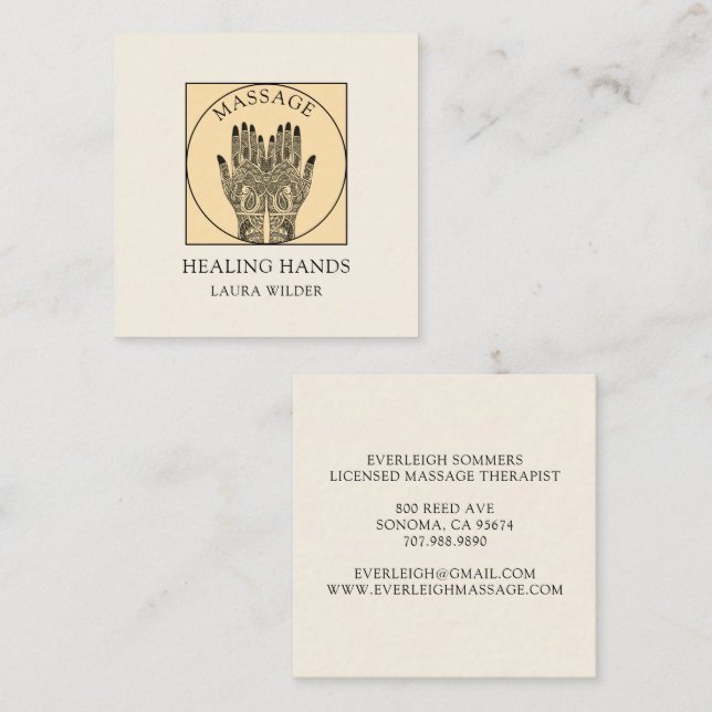 Tarjeta De Visita Cuadrada Massage Therapist Body Work Mehndi Henna Square  (Anverso / Reverso)