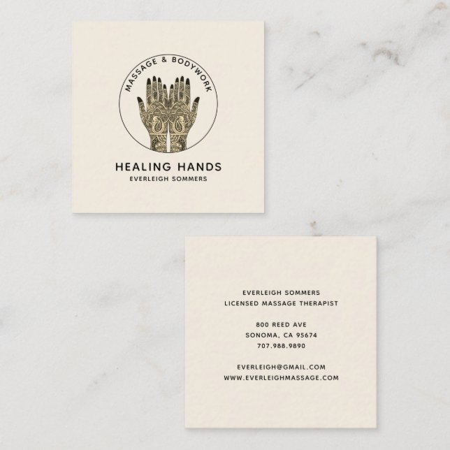 Tarjeta De Visita Cuadrada Massage Therapy Classic Cream Business Card (Anverso / Reverso)