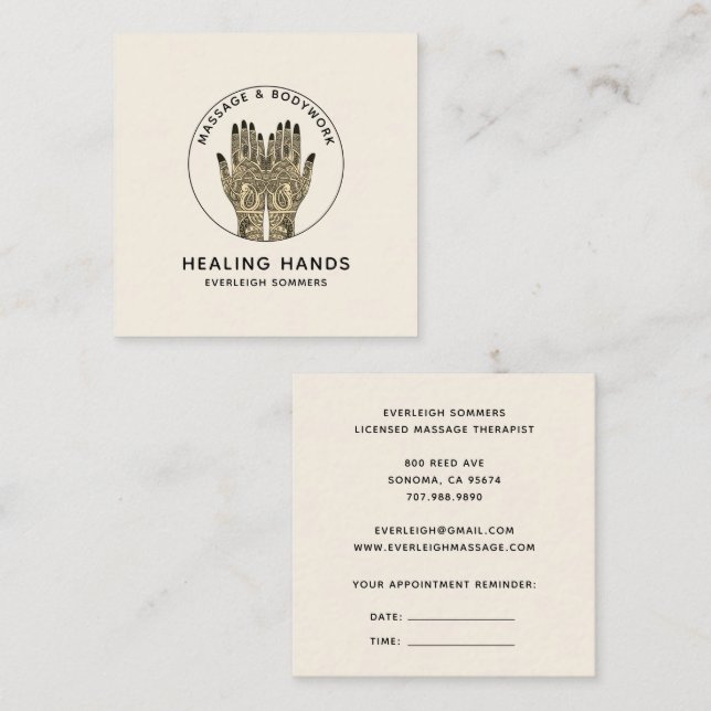Tarjeta De Visita Cuadrada Massage Therapy With Appointment Reminder (Anverso / Reverso)