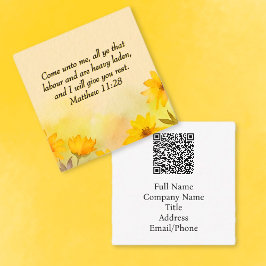 Tarjeta De Visita Cuadrada Mateo inspirador 11:28 Floral amarilla