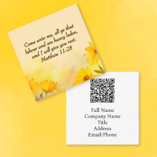 Tarjeta De Visita Cuadrada Mateo inspirador 11:28 Floral amarilla