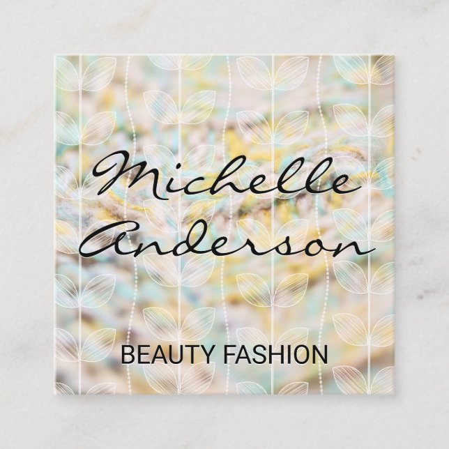 Tarjeta De Visita Cuadrada Material de tejido | Patrón de Doodle de Planta (Anverso)